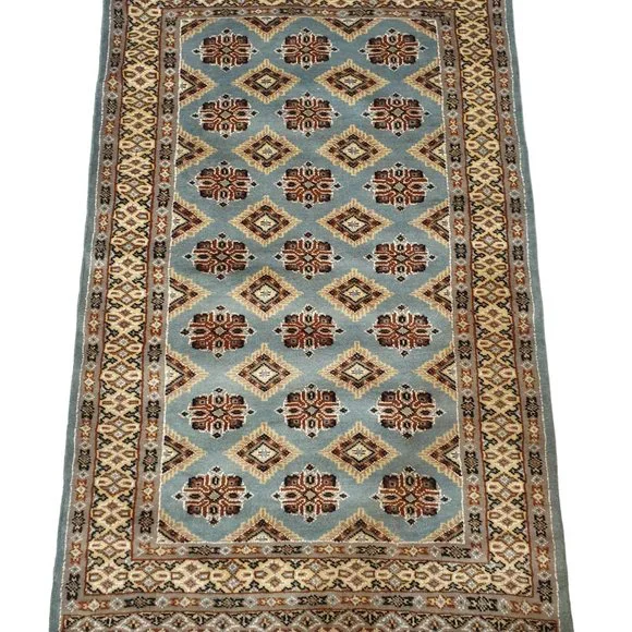 Handmade 5x3 Pak Blue Brown Jaldar Bedroom Floor Area Rug, 100% Wool Cotton Base